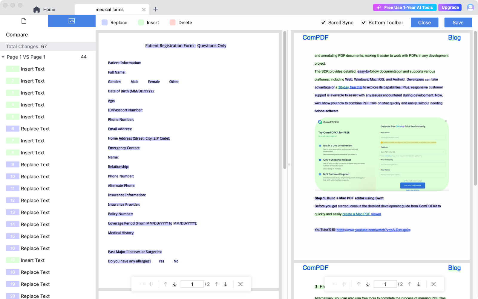 Performance of comparing PDFs