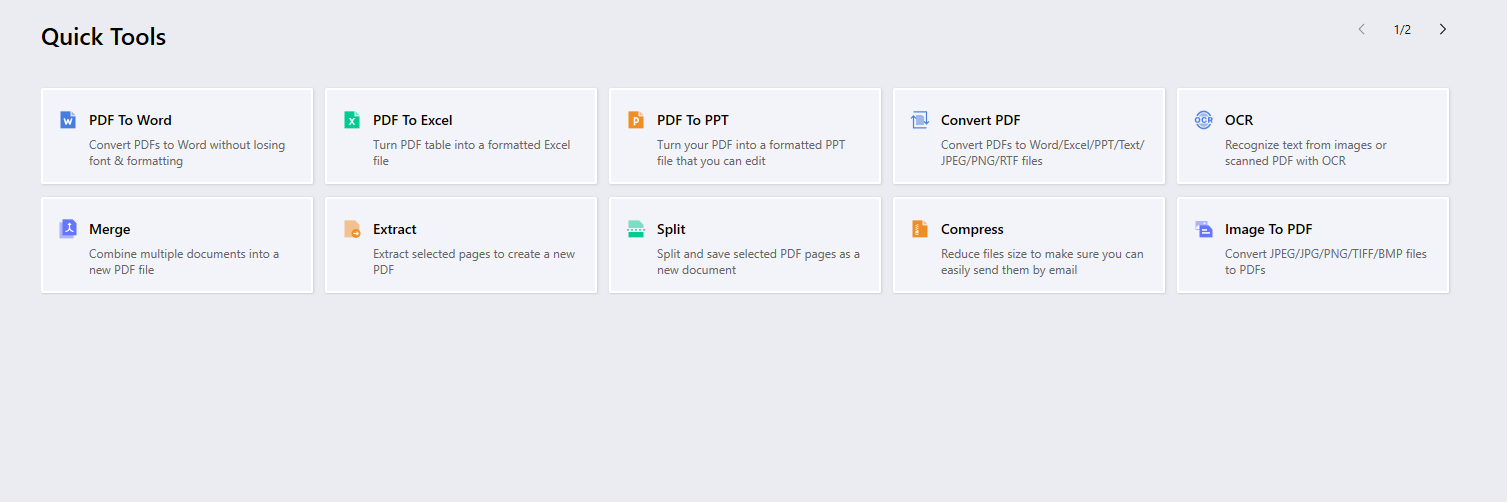 Screenshot of PDF Reader Pro conversion features