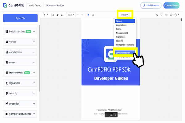 Click “Viewer” - “Document Editor”
