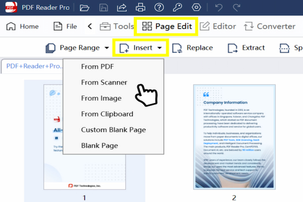 Choose the source of the pages you want to add