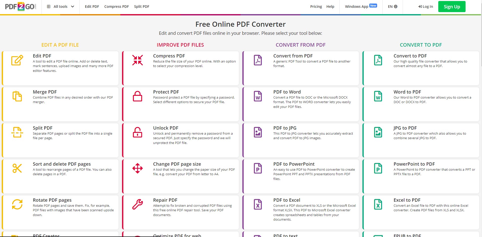 PDF2Go website home page