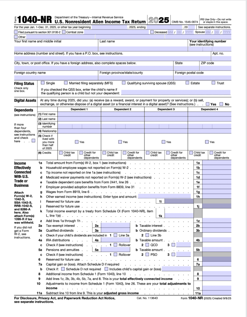 Form 1040NR PDF Template